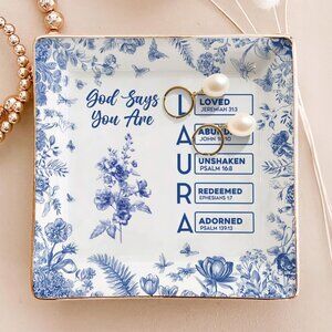 Personalized Christian Name Jewelry Dish With Bible Verses